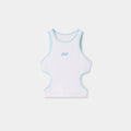 Camiseta de tirantes técnica de running para mujer Medes Vest en blanco y azul - BILMA colección Respect the Distance