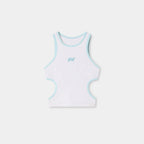 Camiseta de tirantes técnica de running para mujer Medes Vest en blanco y azul - BILMA colección Respect the Distance