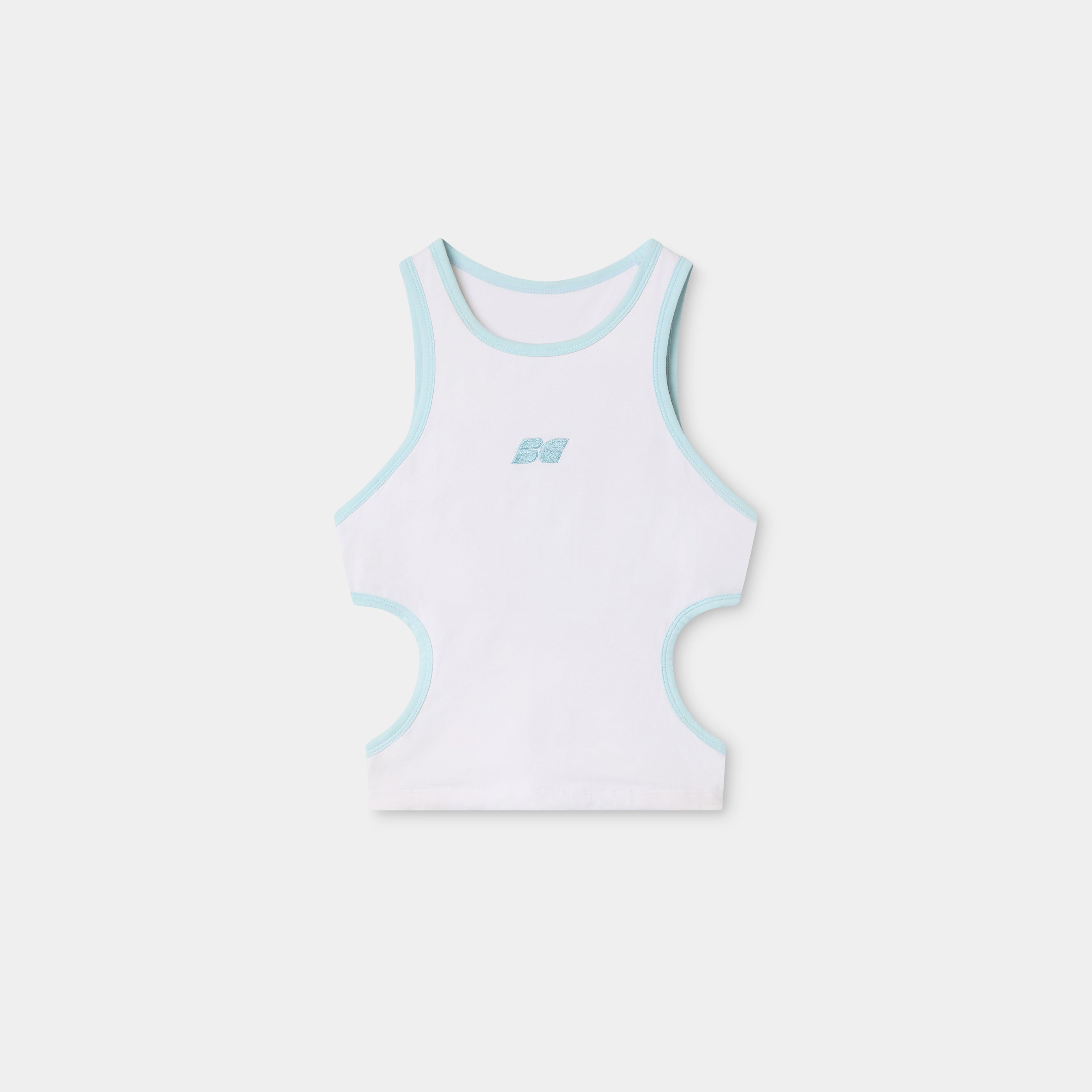 Camiseta de tirantes técnica de running para mujer Medes Vest en blanco y azul - BILMA colección Respect the Distance